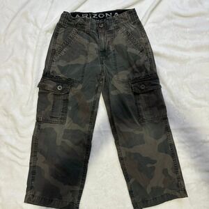 Arizona Jean Co Boys Camo Cargo Pants Size 8 Regular Dark Camouflage Ripstop